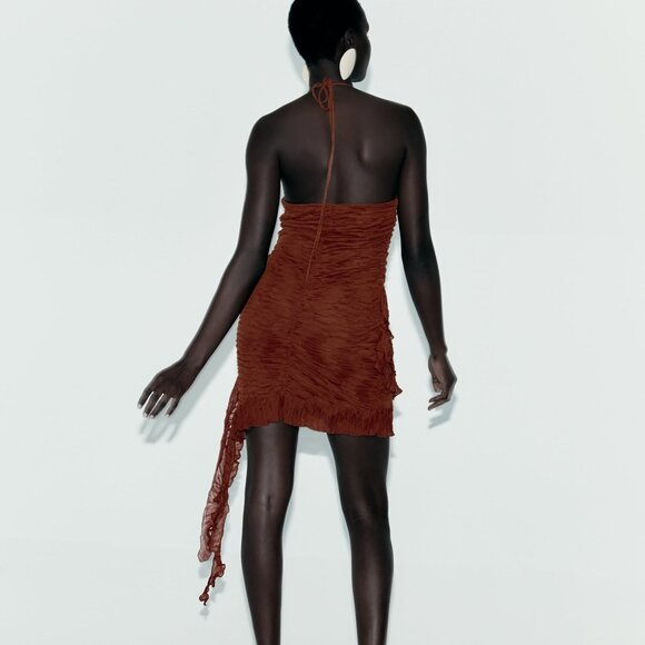 Zara Rust Brown Ruffled Mini Dress - Picture 4 of 8